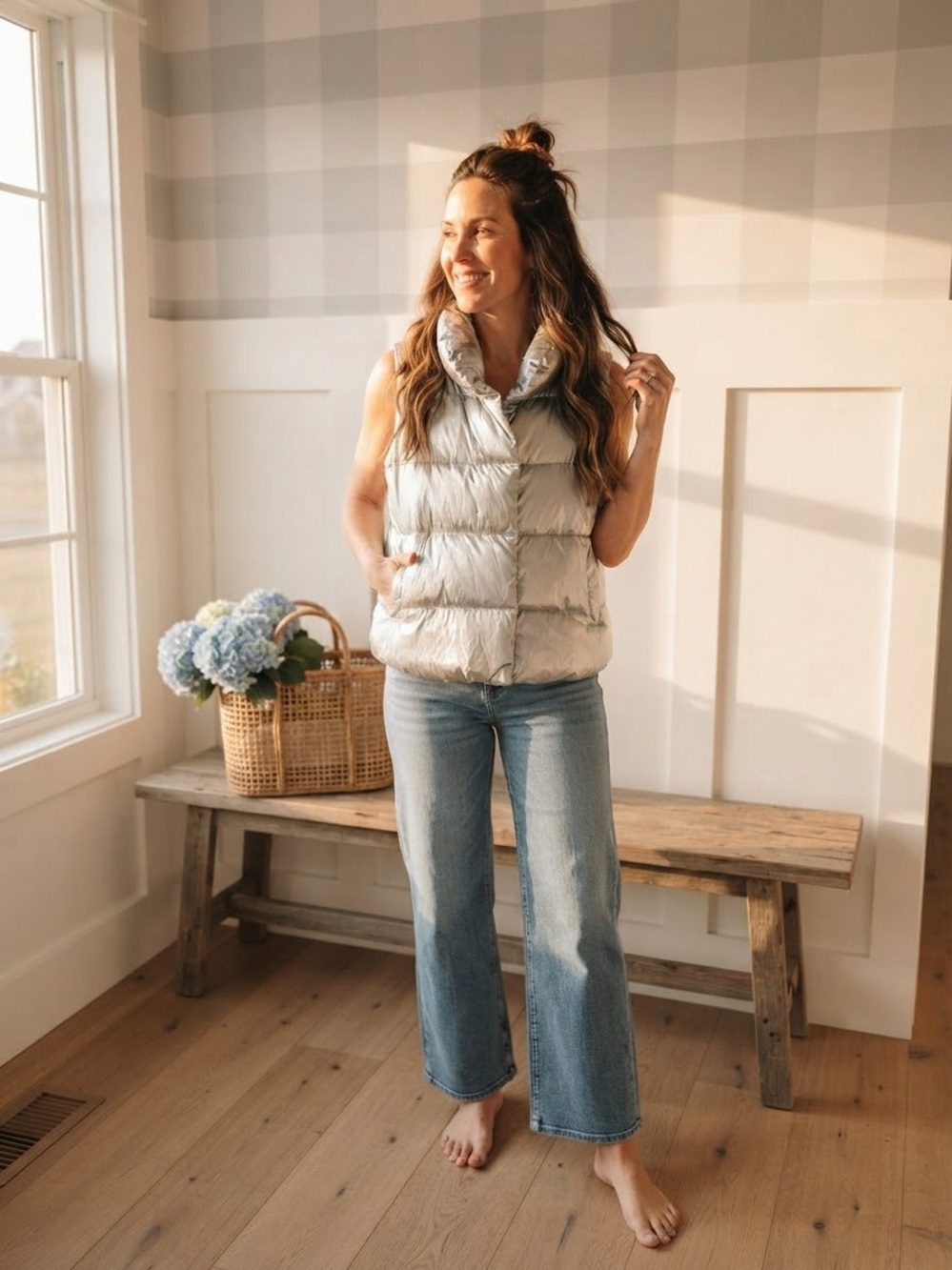 Athleta Down Light Silver Quilted Puffer Vest 2X
